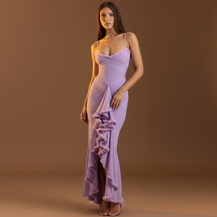 Leah | Ruffled Slit Dress
