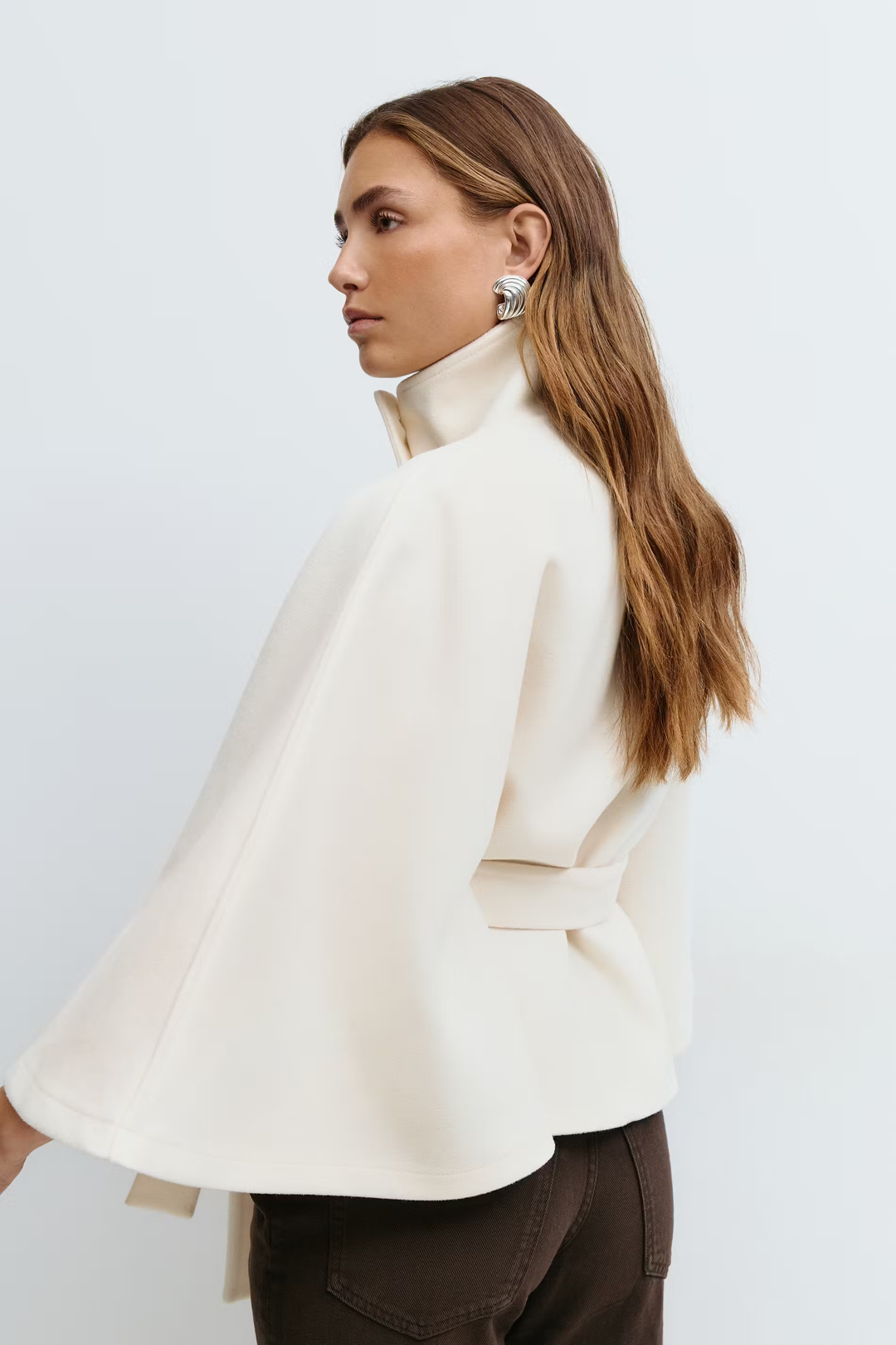 Lara | Cape Coat with Belt and Stand-up Collar
