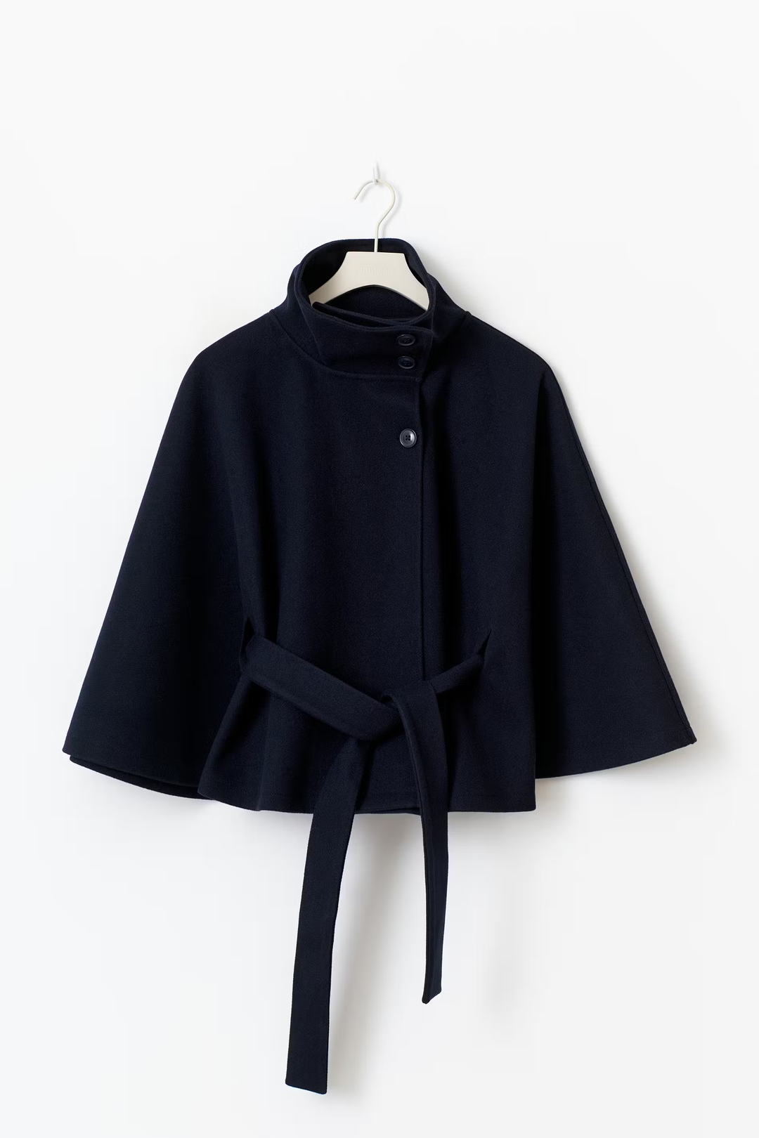Lara | Cape Coat with Belt and Stand-up Collar