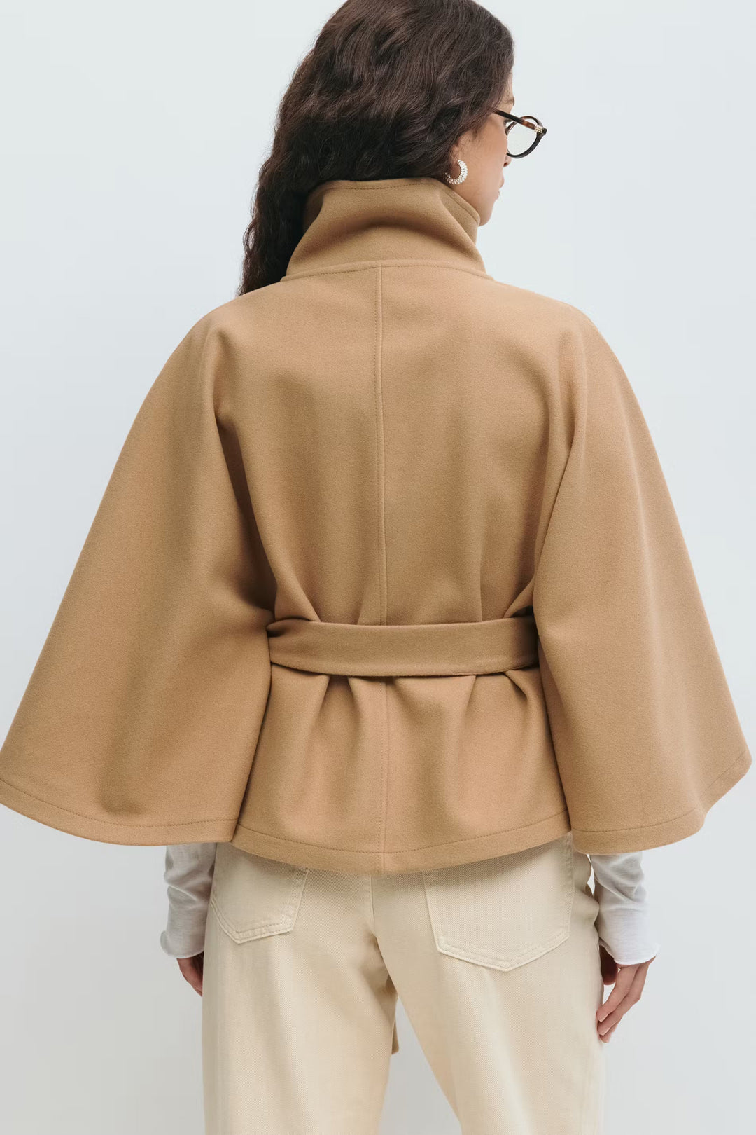 Lara | Cape Coat with Belt and Stand-up Collar