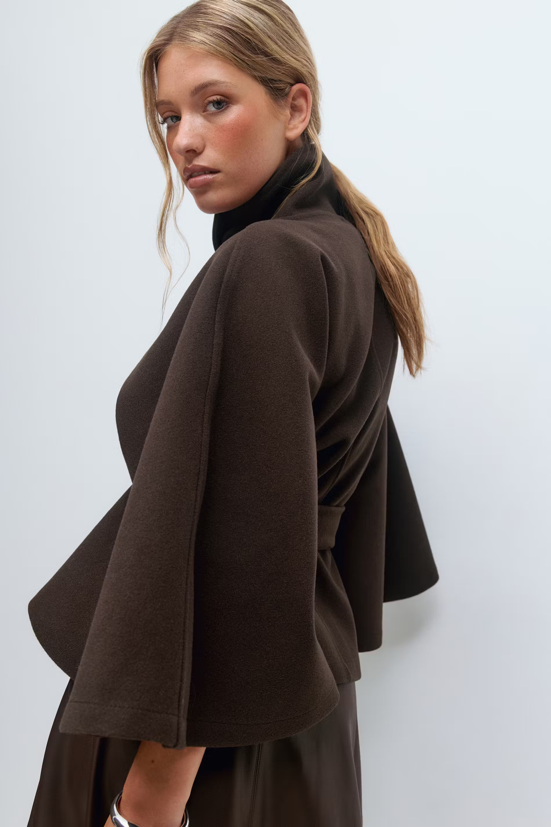 Lara | Cape Coat with Belt and Stand-up Collar