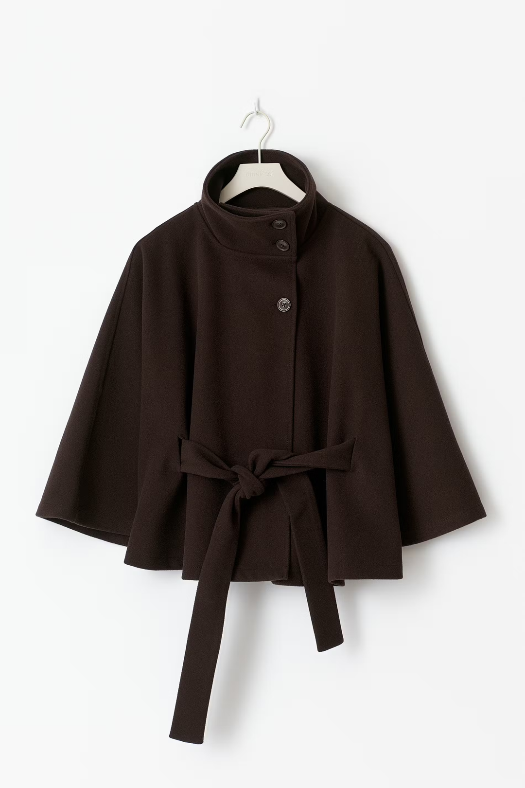 Lara | Cape Coat with Belt and Stand-up Collar