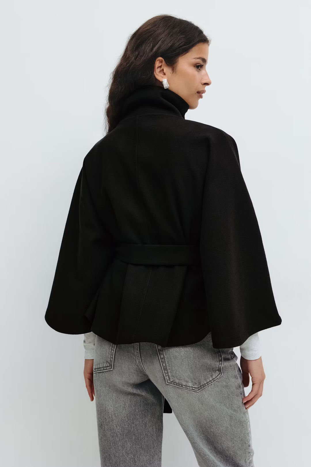 Lara | Cape Coat with Belt and Stand-up Collar