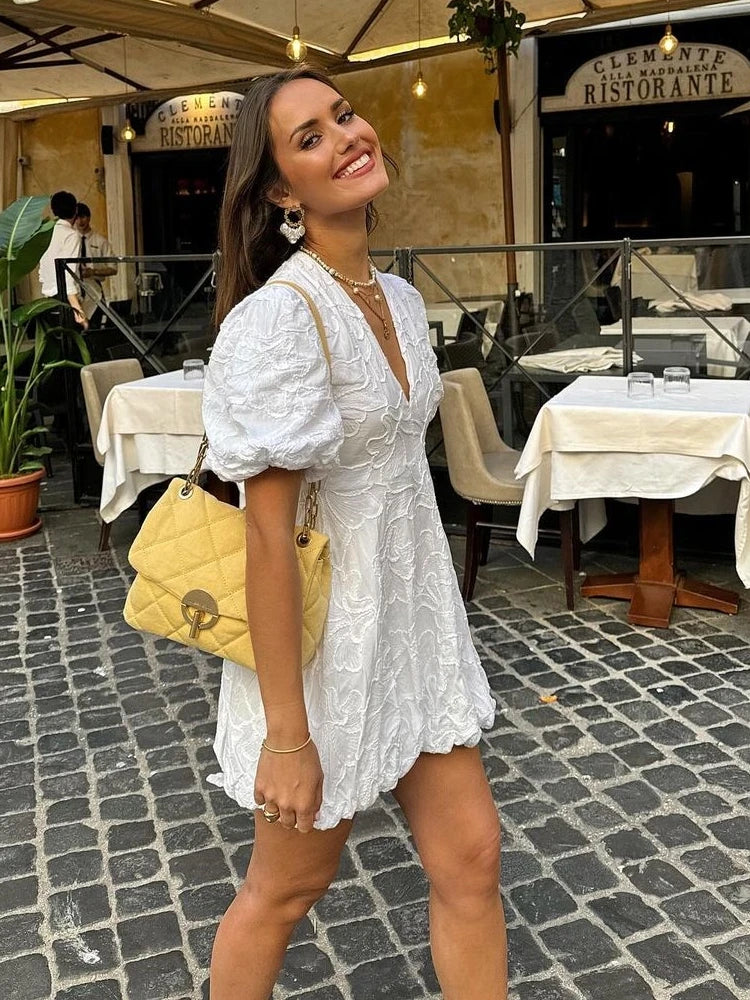 Lana | Embroidered Puff Dress